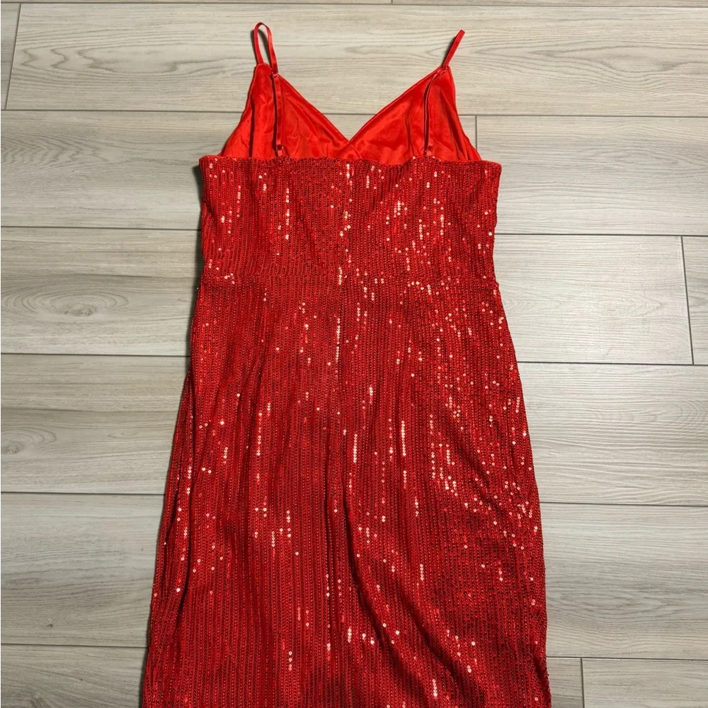 Grace Karin Red Sequin Wrap Cocktail Dress XL Holiday Party Ruffle Mini - Picture 7 of 7